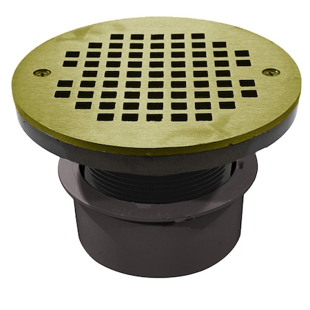 Jones Stephens 4in. PVC Inside Pipe Fit Drain Base with 3in. Plastic Spud and 6in. Polished Brass Strainer D53232